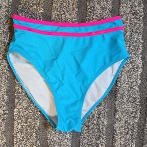 Blue and Pink High-Waisted Bikini Bottoms